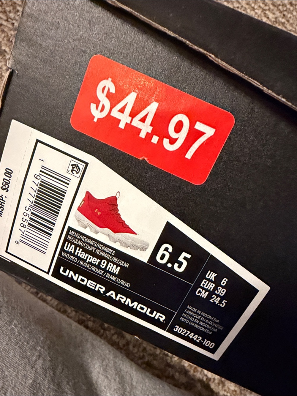 Under Armour Red and White Men's Athletic Sneaker - UA Harper 9 RM